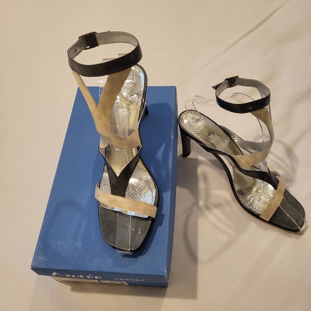 Azuree Strappy Sandals in Grey and Pearl, size 7.5, EUC